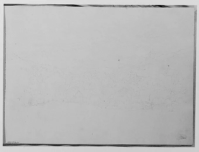 View Across a Field to Farmhouse Amid Trees Backed by Hills (from Sketchbook) — Thomas Hewes Hinckley