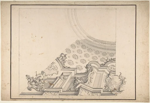 One Half Design for a Painted Ceiling with Central Oval Left Blank