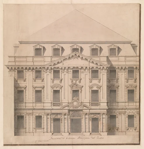View of a Theater (Bayreuth): Exterior Elevation of the Facade; Central Portal Surmounted by Royal Crown