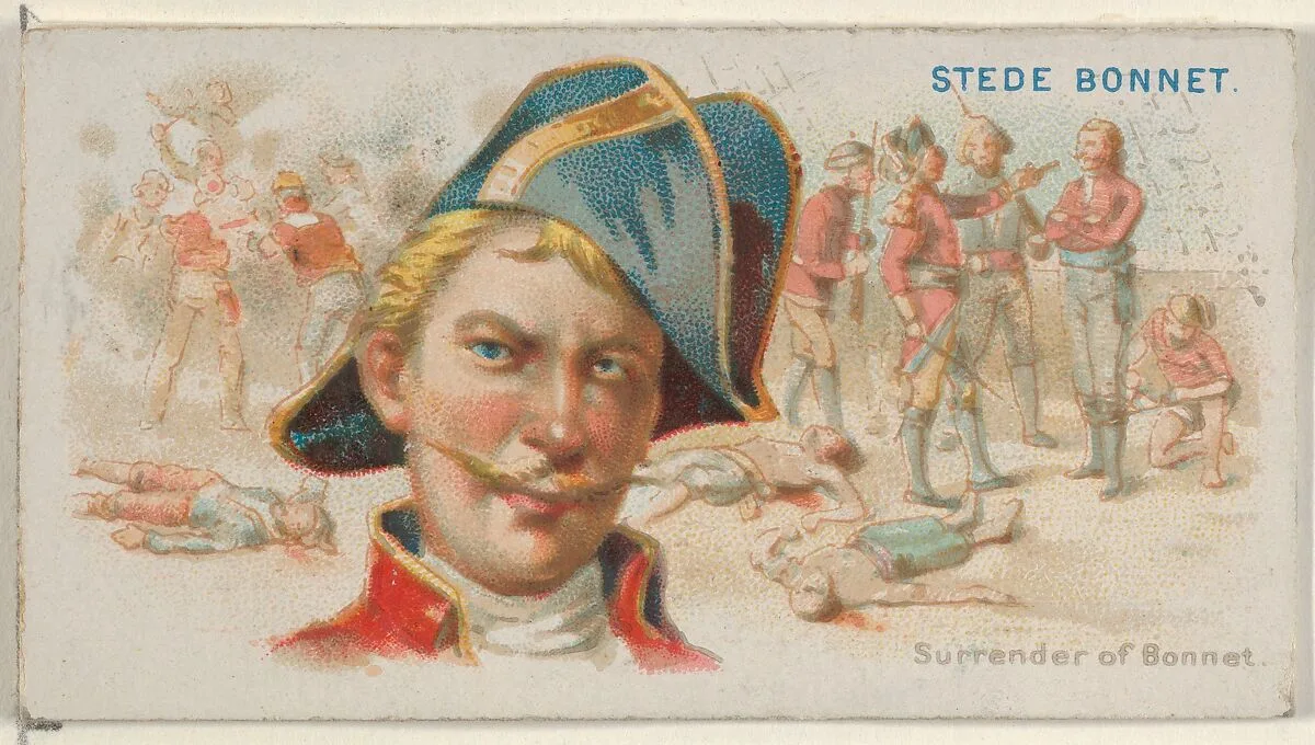 Stede Bonnet, Surrender of Bonnet, from the Pirates of the Spanish Main series (N19) for Allen & Ginter Cigarettes — George S. Harris & Sons|Allen & Ginter