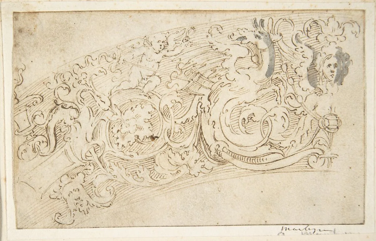 Part of a Circular Frieze with a Sphynx and a Putto with a Hybrid Creature — Anonymous, Italian, 16th to 17th century