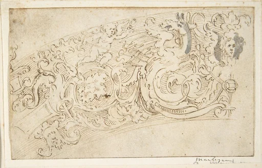 Part of a Circular Frieze with a Sphynx and a Putto with a Hybrid Creature
