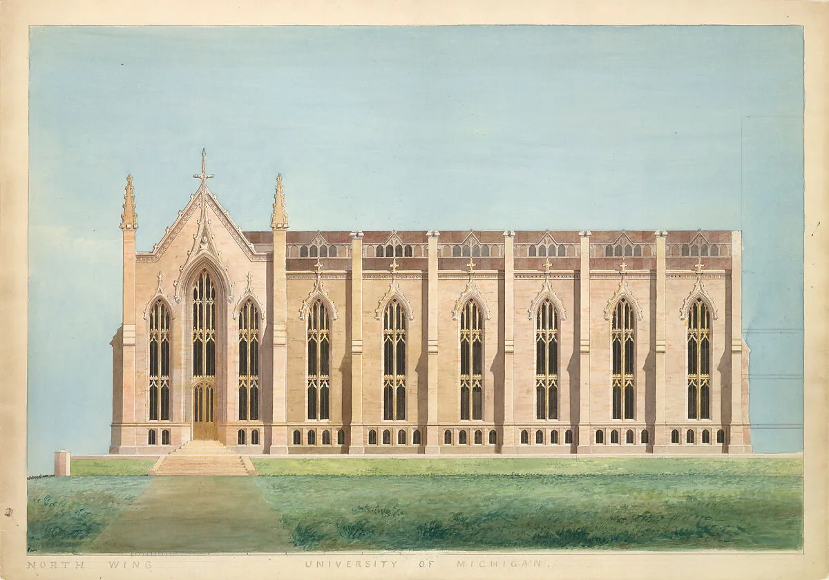 Design for the North Wing of the Library and Chapel Building at the University of Michigan, Ann Arbor — Alexander Jackson Davis