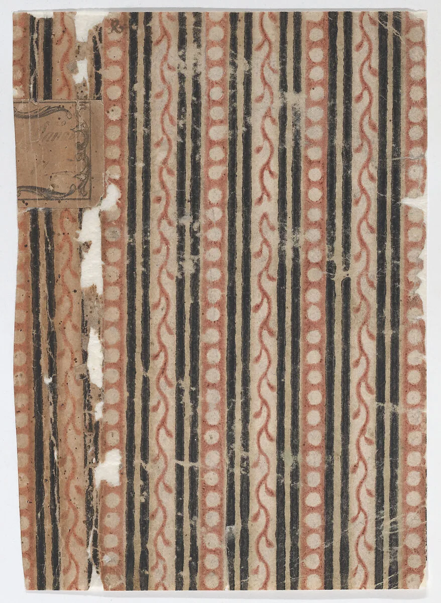 Right side of a book cover with pattern of stripes, vines, and dots — Anonymous