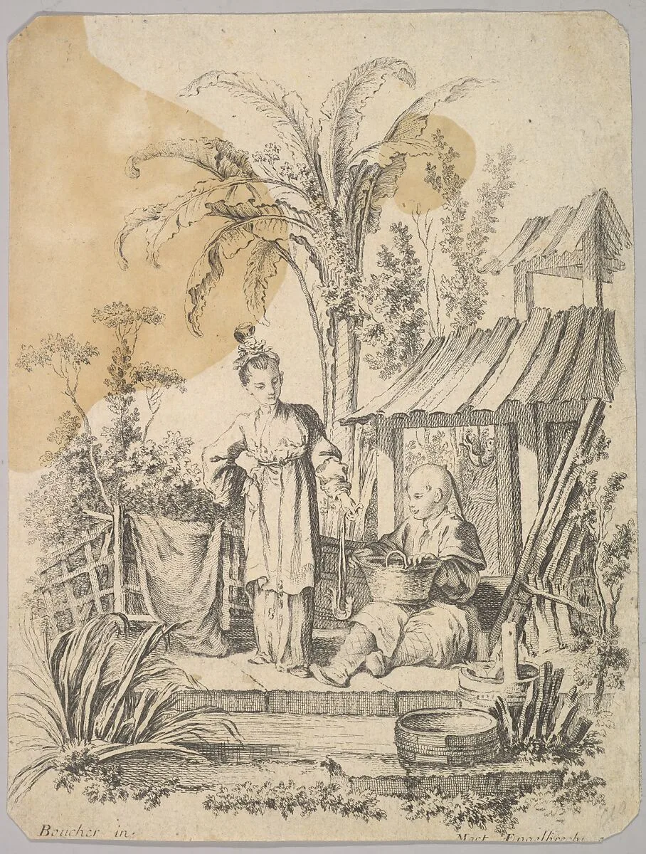 Man Sitting and Woman Carrying a Fish — Martin Engelbrecht|François Boucher