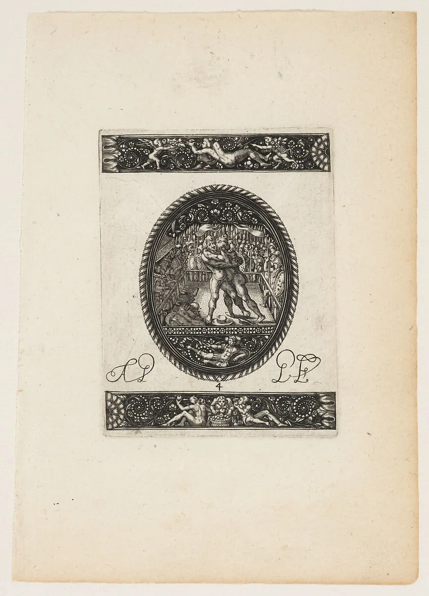 Oval Watch Case with a Wrestling Match, from a Series of Six Designs for Watch Cases — Antoine Jacquard
