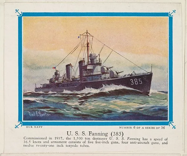 No. 6, U. S. S. Fanning (385), collector card from the Our Navy series (D62), issued by the Kelley Baking Company — Kelley Baking Company
