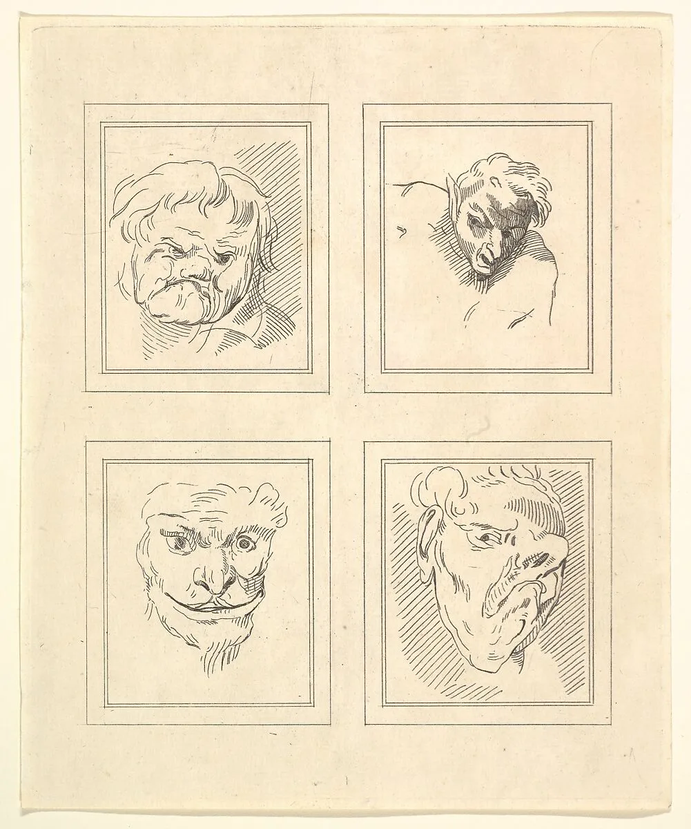 Four Heads (from Characaturas by Leonardo da Vinci, from Drawings by Wincelslaus Hollar, out of the Portland Museum) — Leonardo da Vinci|Wenceslaus Hollar|John Clarke