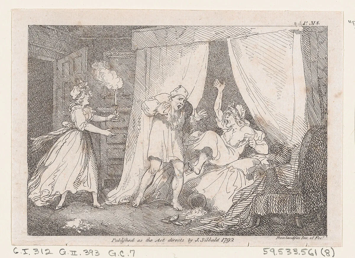 Parson Adams Discovered in a Suspicious Situation with Mrs. Slipslop, from "The Adventures of Joseph Andrews, and his friend Mr. Abraham Adams" — Henry Fielding|Thomas Rowlandson|James Sibbald