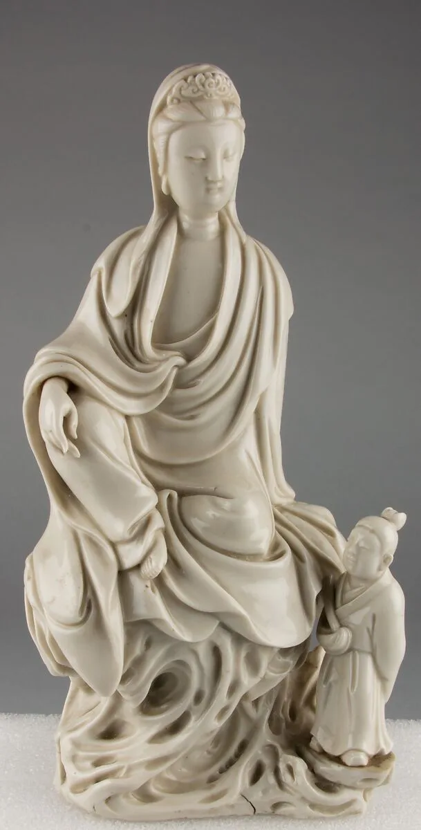 清 德化窯白瓷觀音坐像|Seated bodhisattva Guanyin with an attendant — Unknown