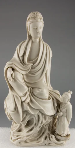 清 德化窯白瓷觀音坐像|Seated bodhisattva Guanyin with an attendant