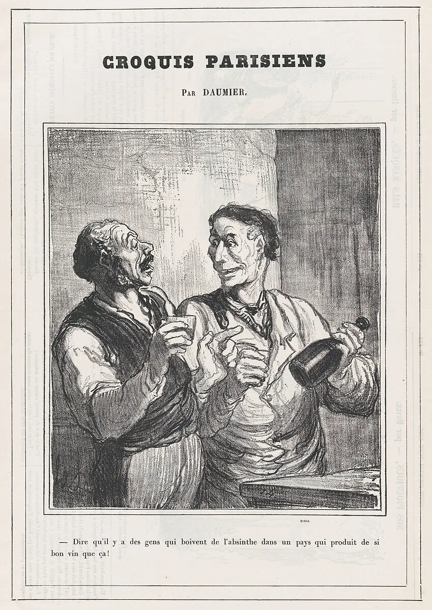 Just imagine that there are people drinking absinthe..., from 'Parisian sketches,' published in Le Petit Journal pour Rire, January 30, 1864 — Honoré Daumier