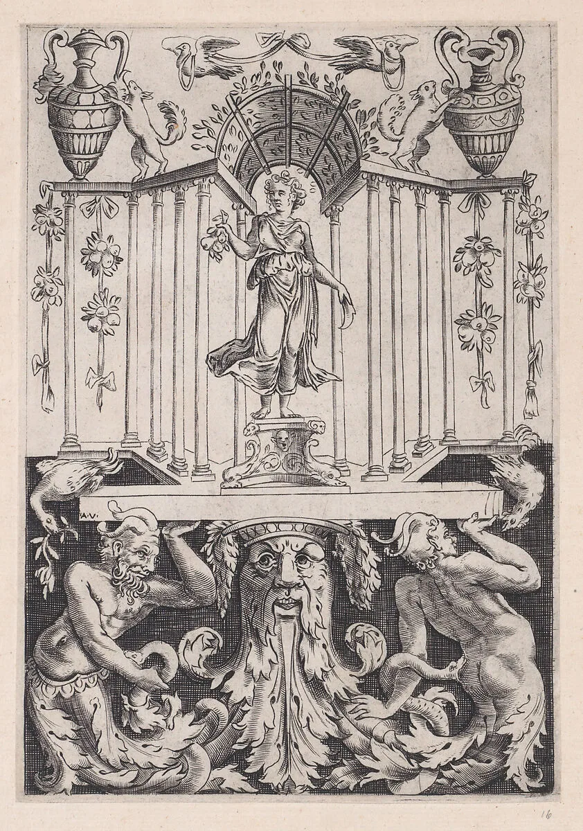 Ornamental Panel — Agostino Veneziano (Agostino dei Musi)|Raphael (Raffaello Sanzio or Santi)|Giovanni da Udine (Giovanni dei Ricamatori)