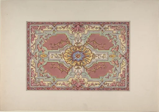 Design for a Painted Ceiling with Strapwork and Foliage on a Rose Background