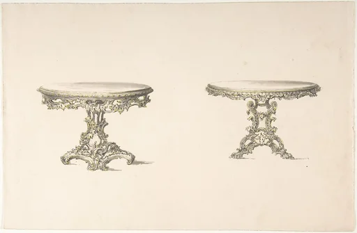 Design for Two Round Tables with Foliate Rococo Style Carving