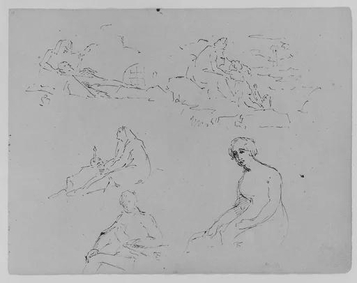 Lamentation (?); Mother and Child in Landscape; Penitent Magdalene; Seated Male at Table; Seated Female Holding a Letter (Batsheba, after Rembrandt) (from Sketchbook)
