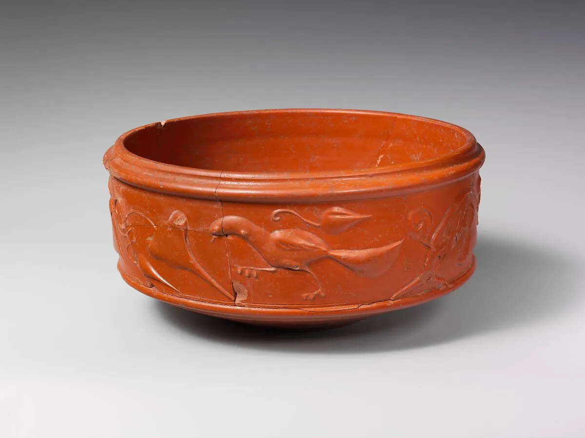 Terracotta dish with barbotine decoration — Unknown