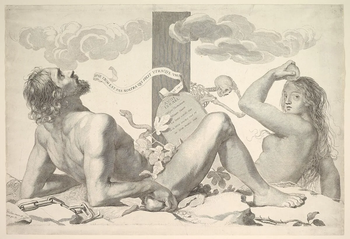 Adam and Eve at the Foot of the Cross — Claude Mellan