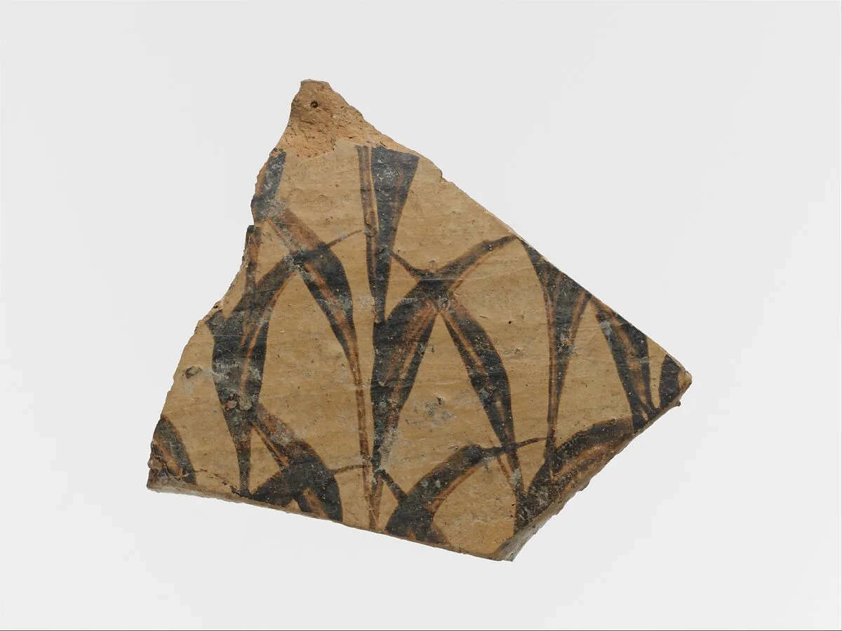 Terracotta vessel fragment with grass motif — Unknown