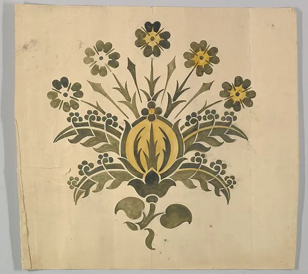 Green and Yellow Stylized Flower for Wall Stencil — Ernest Geldart