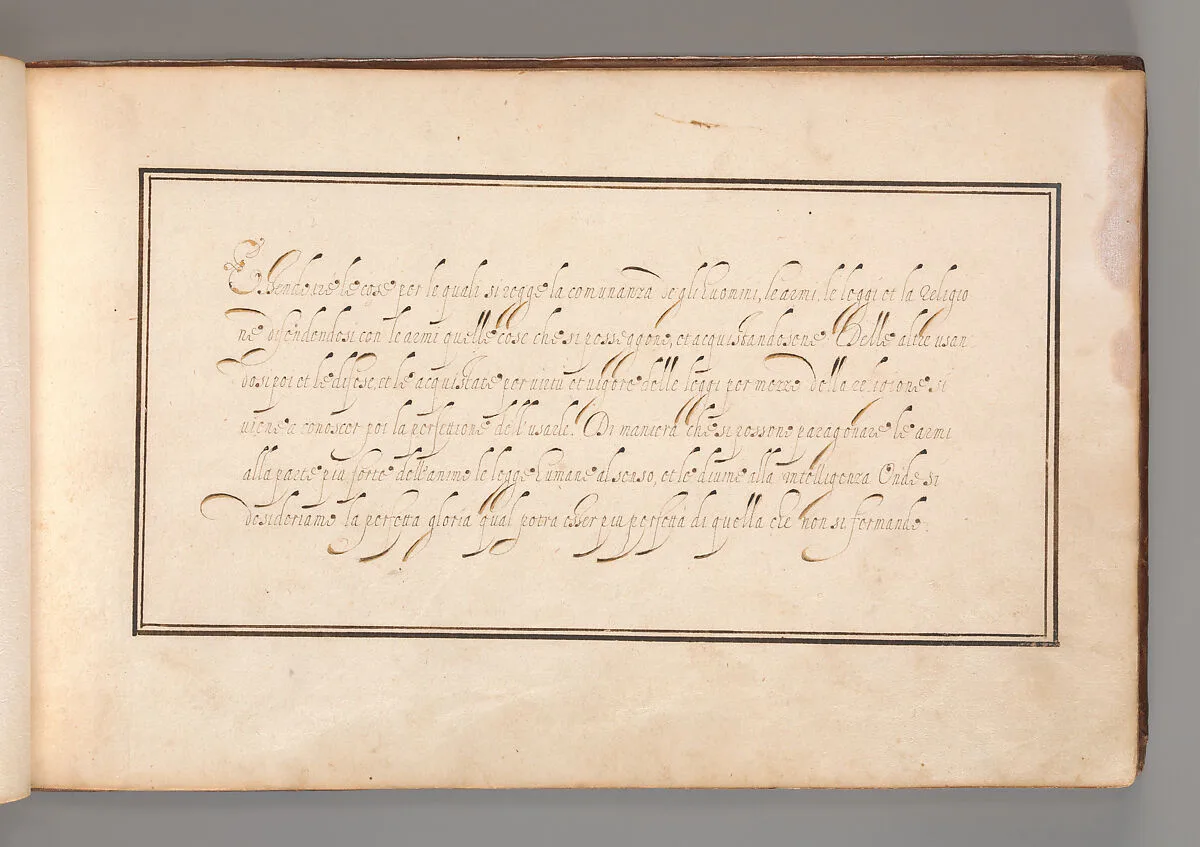Calligraphic Exercise in Italian (Cursive Script) — Anonymous