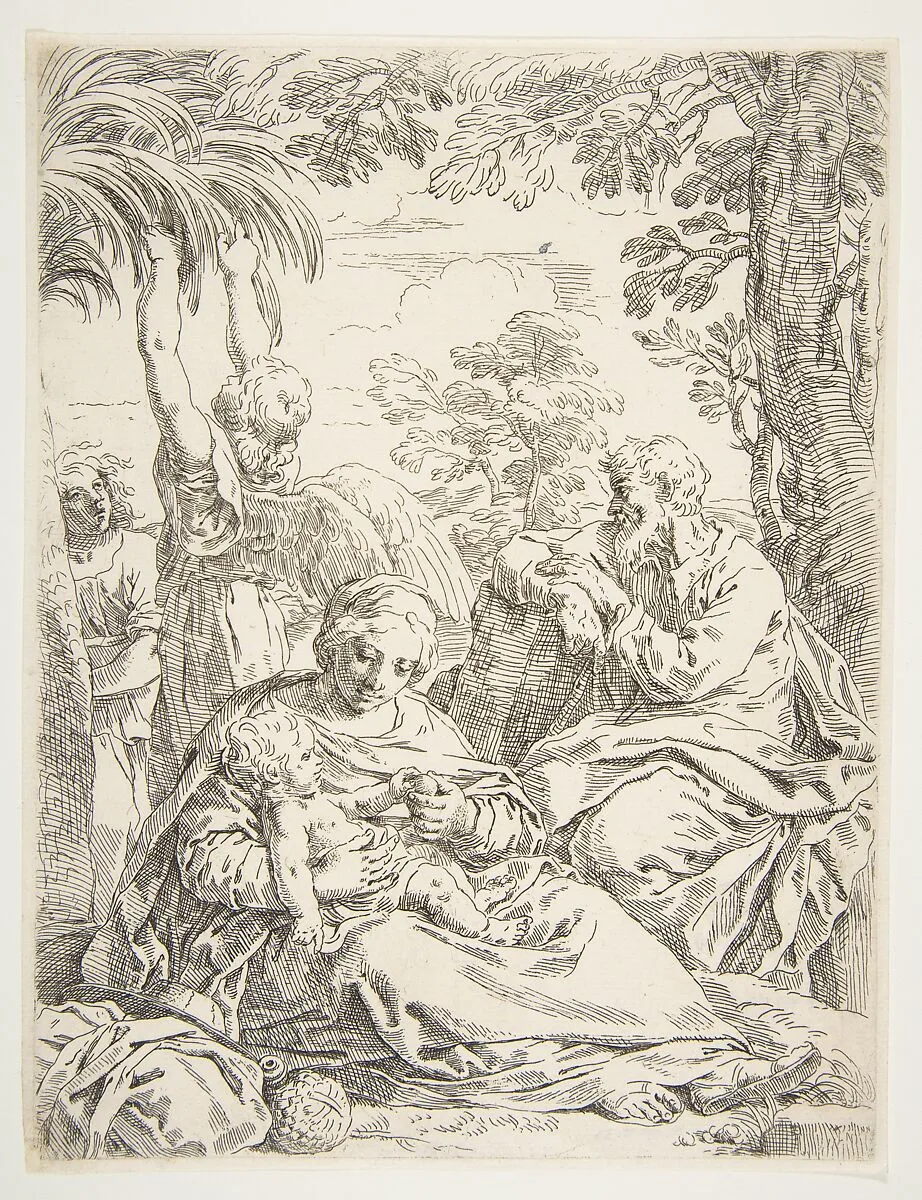 The Holy Family resting on their flight into Egypt — Simone Cantarini