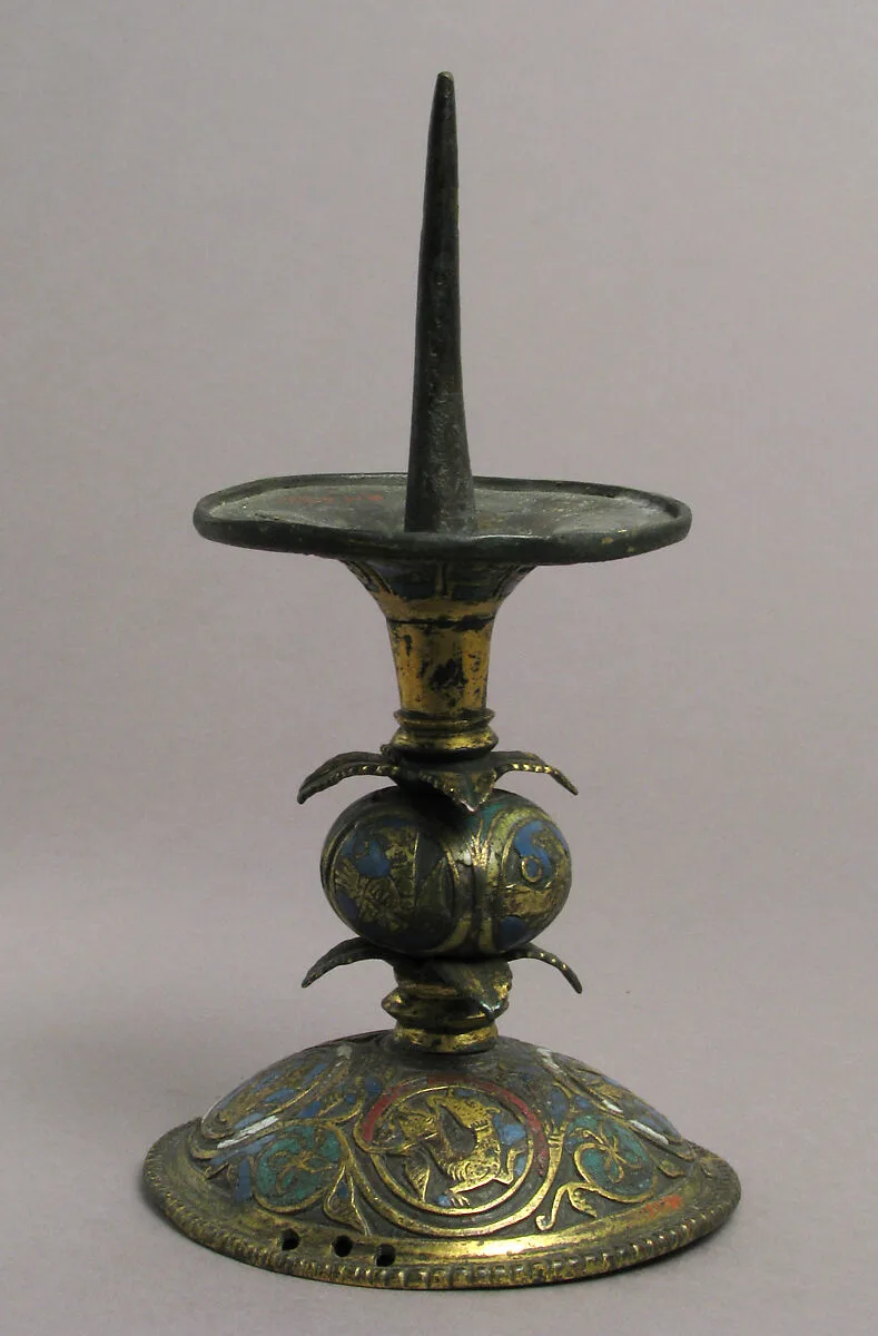 Pricket Candlestick with Birds, Vines, and Leaves — Unknown