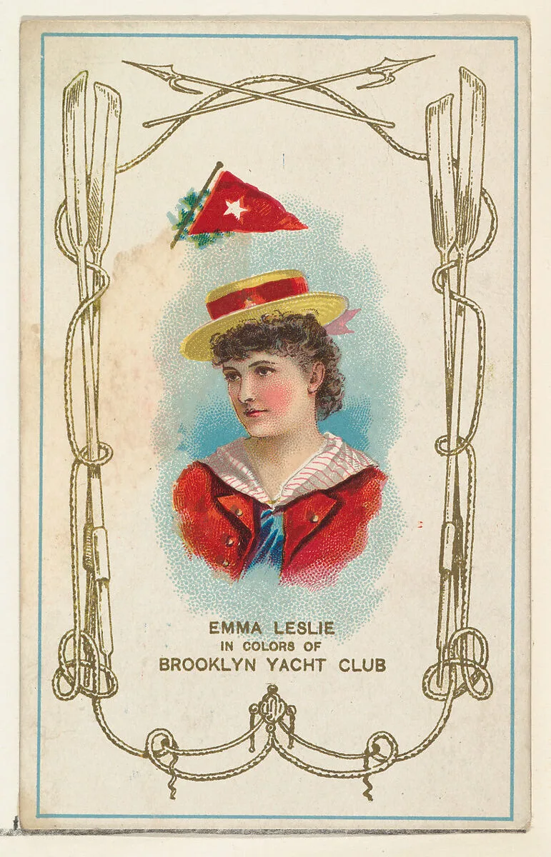 Emma Leslie in Colors of Brooklyn Yacht Club, from the Yacht Colors of the World series (N140) issued by Duke Sons & Co. to promote Honest Long Cut Tobacco — W. Duke, Sons & Co.