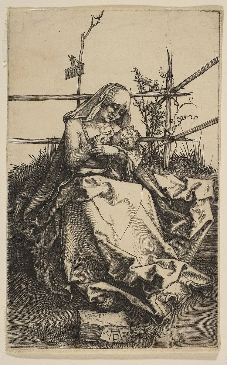 Virgin on a Grassy Bench — Albrecht Dürer