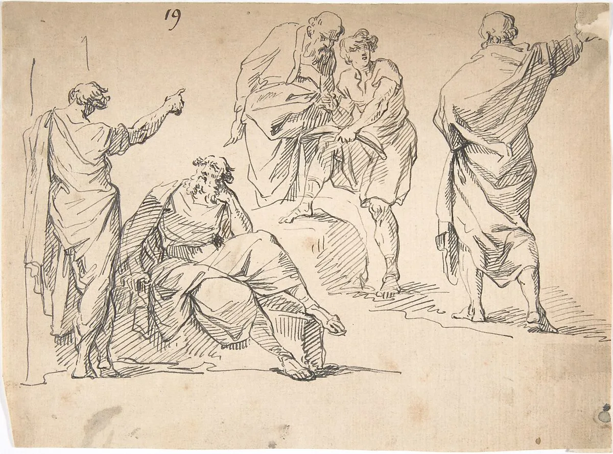 Sheet of Male Figure Studies — Anonymous, French, 18th century