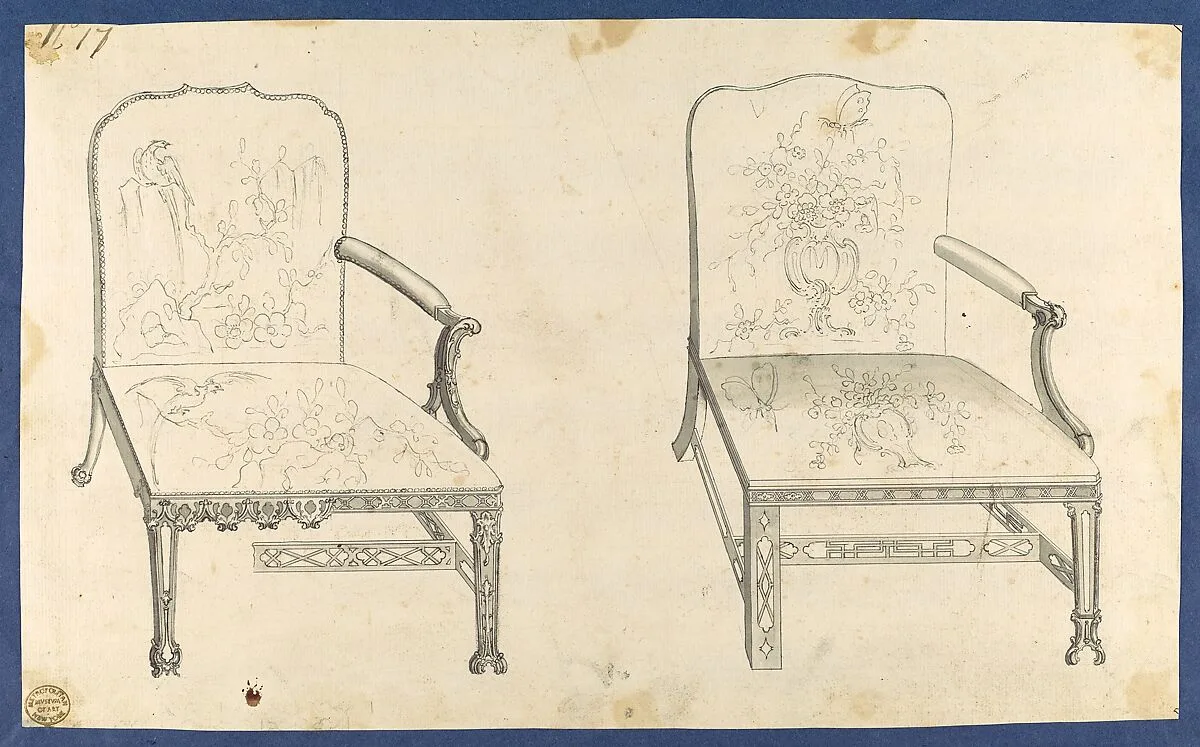 Two French Chairs, in Chippendale Drawings, Vol. I — Thomas Chippendale