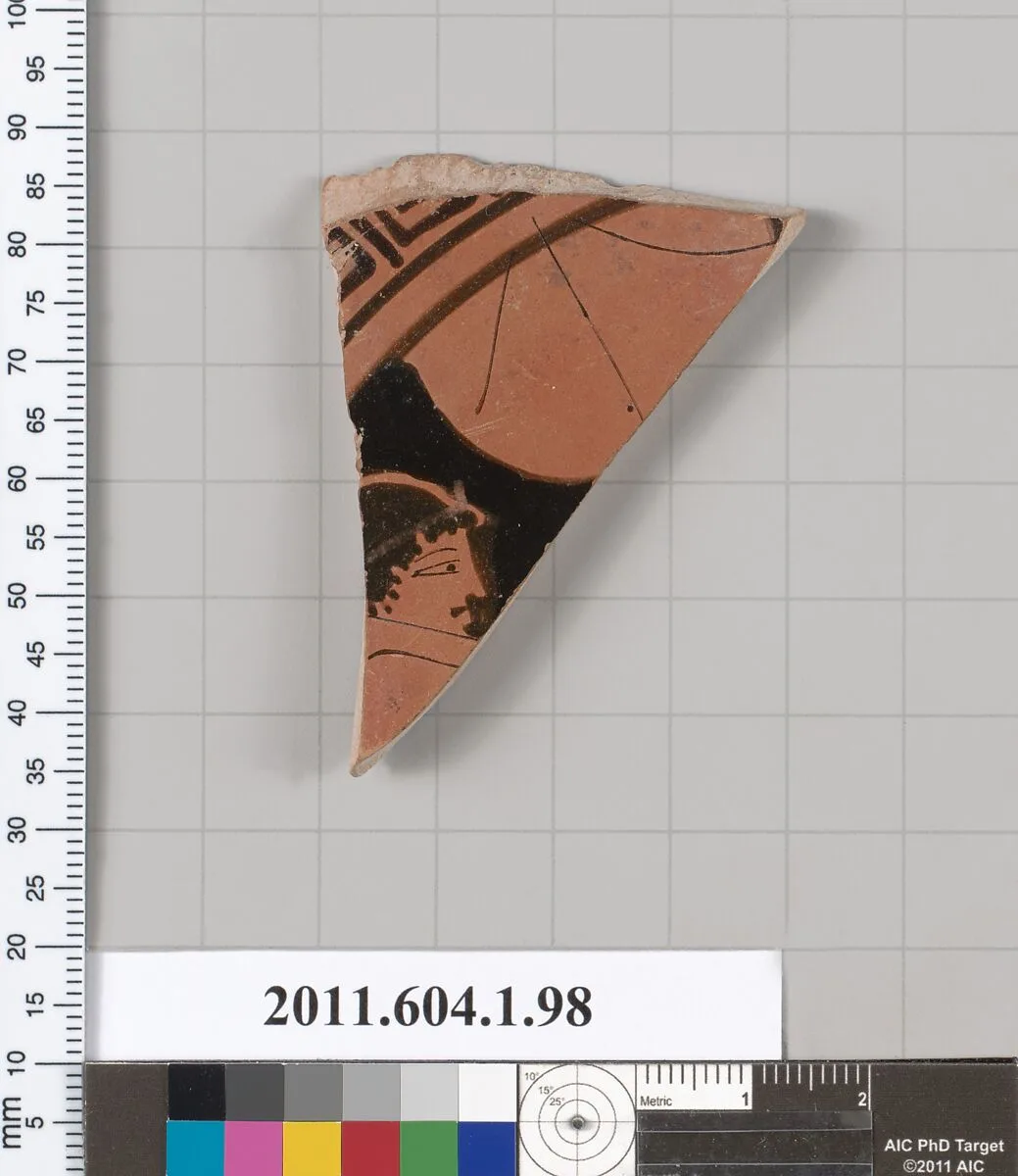 Terracotta fragment of a kylix (drinking cup) — Painter of London D 12