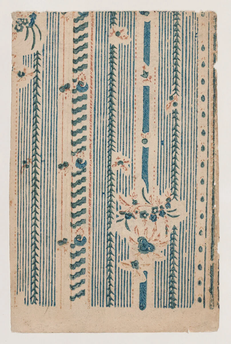 Sheet with striped and abstract pattern — Anonymous