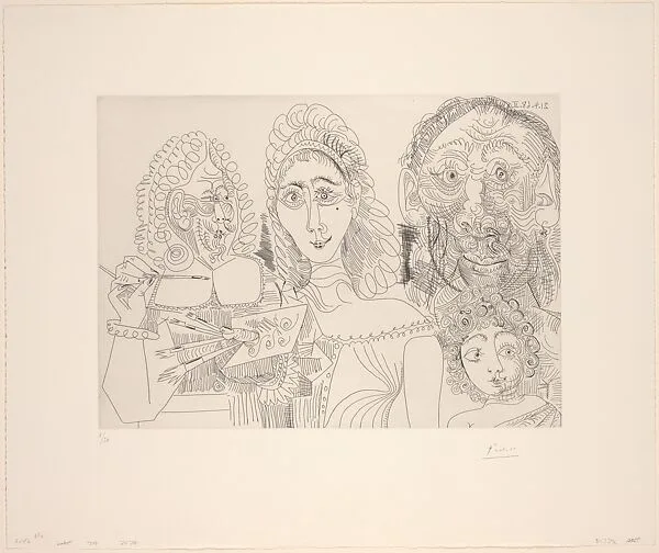 Painter with Couple and Child, from347 Suite — Aldo and Piero Crommelynck|Pablo Picasso|Galerie Louise Leiris