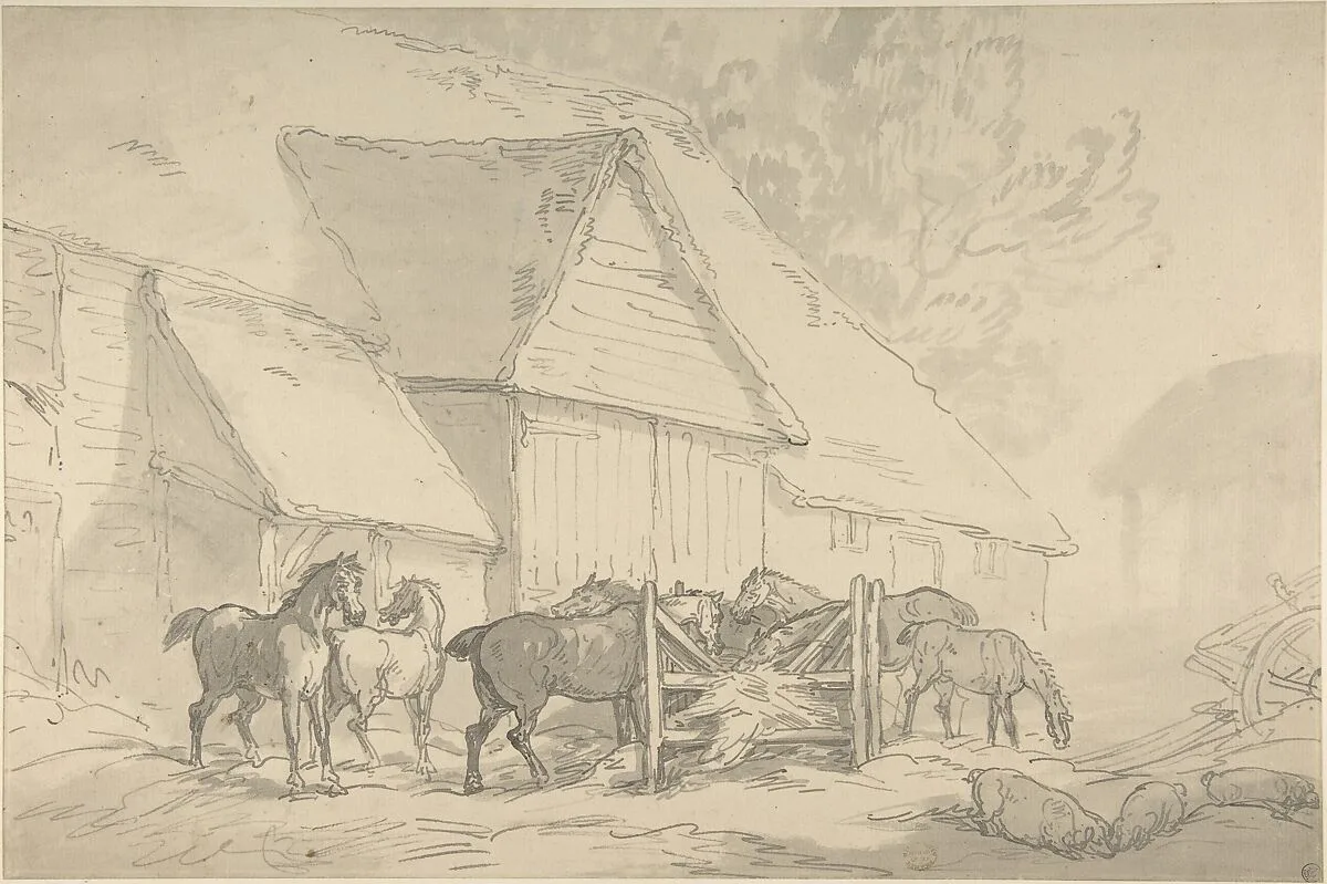 Stable Yard with Horses — Thomas Rowlandson