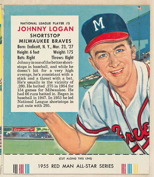 Johnny Logan, from the Major League Baseball series (T235), issued by Red Man Chewing Tobacco — Red Man Chewing Tobacco
