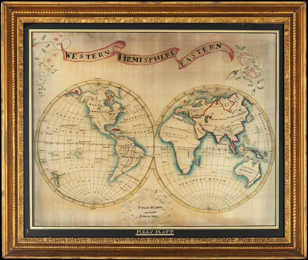Map sampler made at Pleasent Valley Quaker Boarding School — Polly Platt