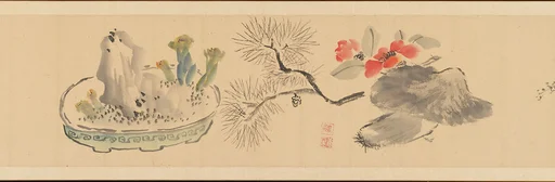 岡田半江筆 花卉図巻|Letter Enclosing Flowers