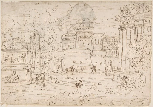 Fantasy based on Vatican: Sistine Chapel, Loggia (identification by James S. Ackerman) (recto); A Lion (verso)