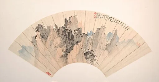 清/現代 張善子 黃山奇松圖 摺扇|Strange Pine in the Yellow Mountain