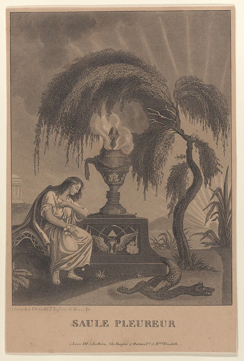 The Weeping Willow with hidden silhouettes of the Royal family — Anonymous|Marie Antoinette, Queen of France|Louis XVII|Louis XVI, King of France|Anonymous