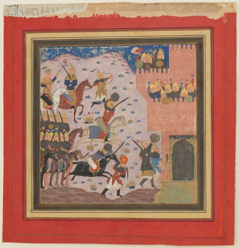 "Kai Khusrau, Gudarz and Giv Capturing the Demon's Fortress, Bahman (?)", Folio from a Shahnama (Book of Kings)