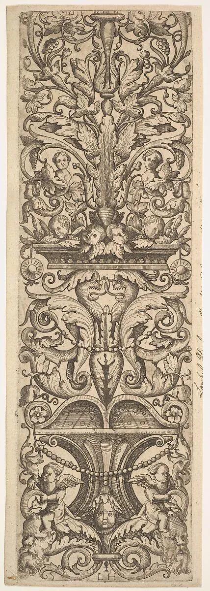 Candelabra Grotesque with Heads of Dolphins and Dragons in the Center — Lambrecht Hopfer