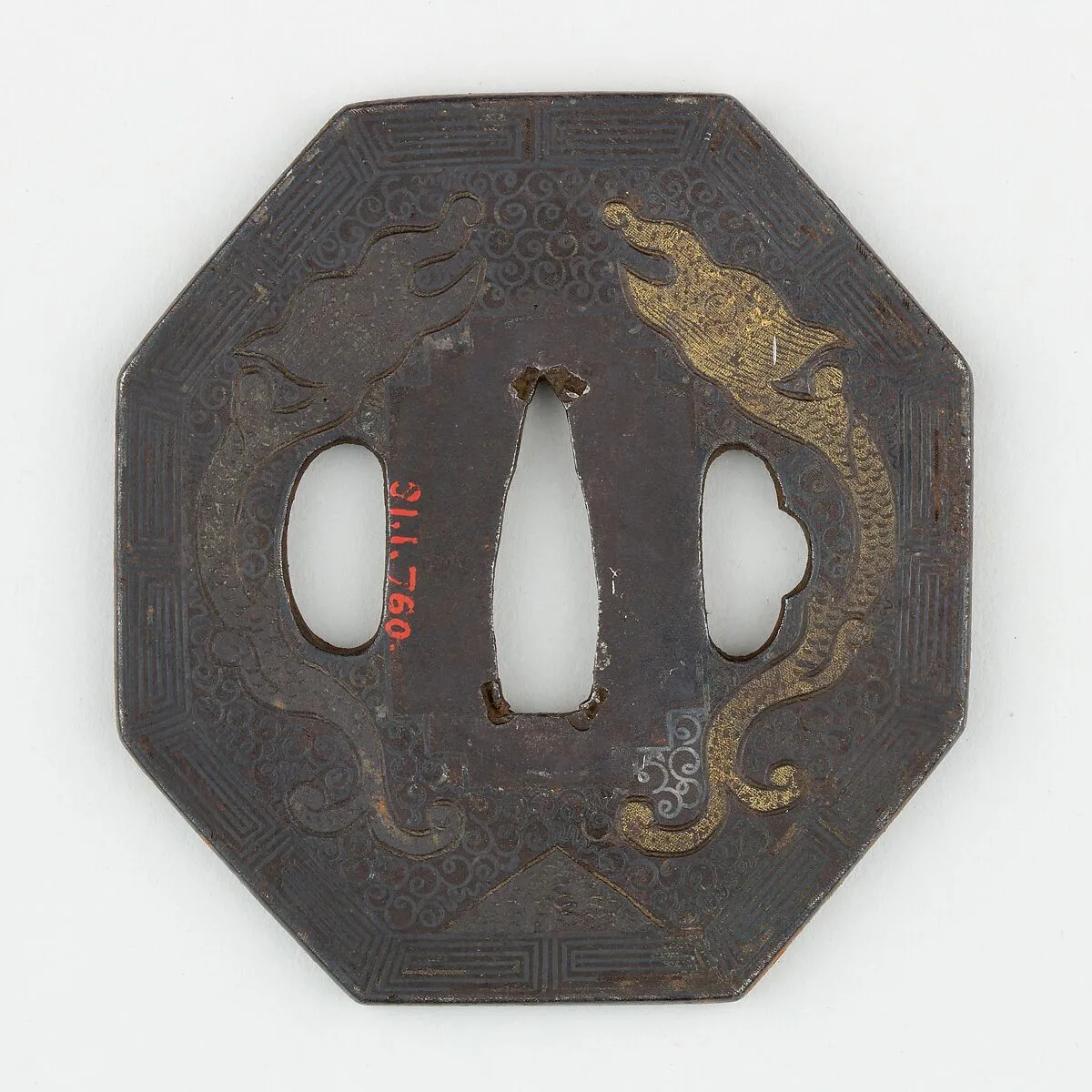 Sword Guard (<i>Tsuba</i>) With the Motif of Two Rain Dragons (双雨龍図南蛮鐔) — Unknown