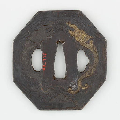 Sword Guard (<i>Tsuba</i>) With the Motif of Two Rain Dragons (双雨龍図南蛮鐔)