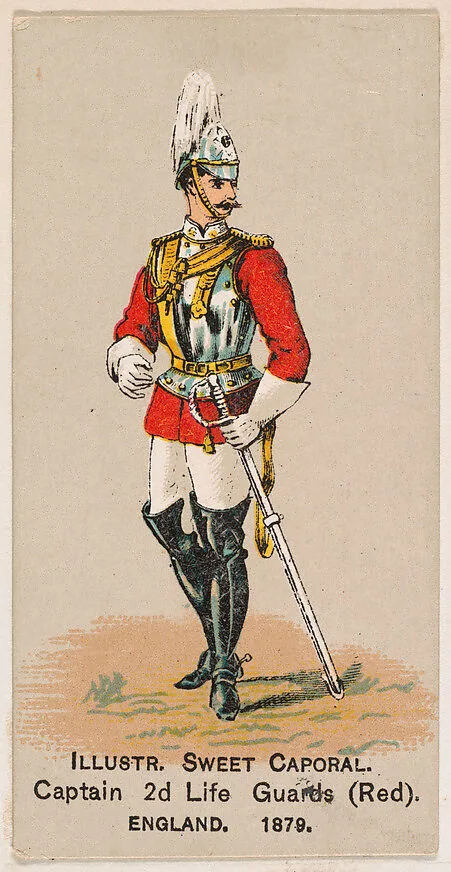 Captain, 2nd Life Guards (Red), England, 1879, from the Military Series (N224) issued by Kinney Tobacco Company to promote Sweet Caporal Cigarettes — Kinney Brothers Tobacco Company