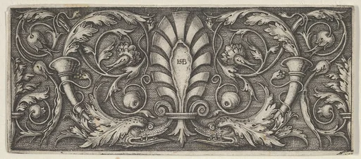 Horizontal Panel with a Central Palmette, Two Dolphins, and Meandering Tendrils