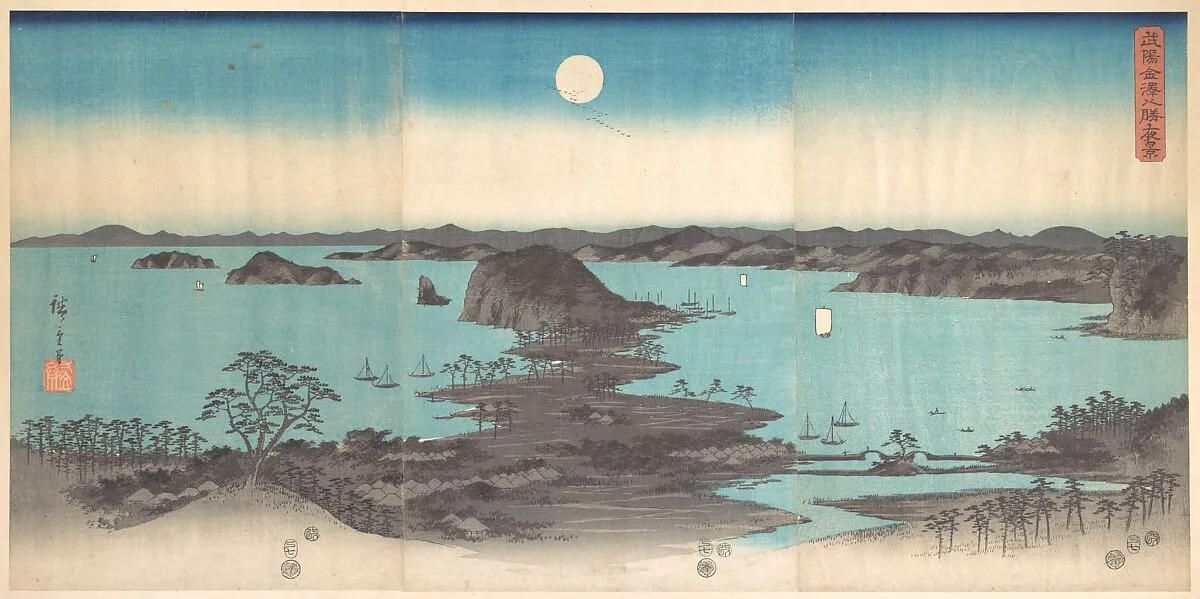 雪月花 武陽金沢八勝夜景|Panorama of the Eight Views of Kanasawa under a Full Moon — Utagawa Hiroshige