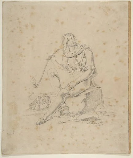 Seated Male Figure with Pipe in a Landscape