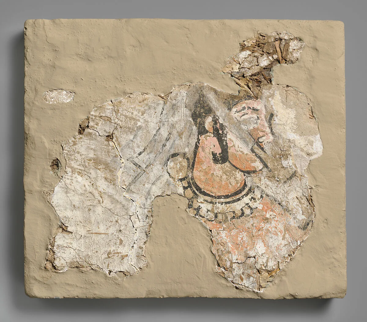 Fragment of wall painting: female with a mouth cover (padam) — Unknown